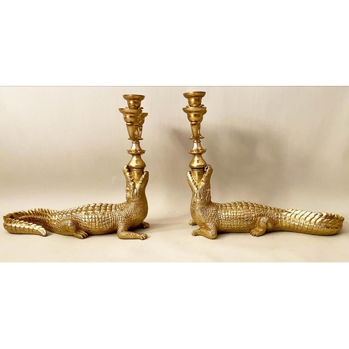 130 - CANDELABRAS, a pair, crocodile designs. (2)