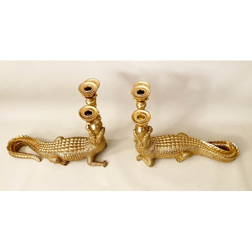 130 - CANDELABRAS, a pair, crocodile designs. (2)