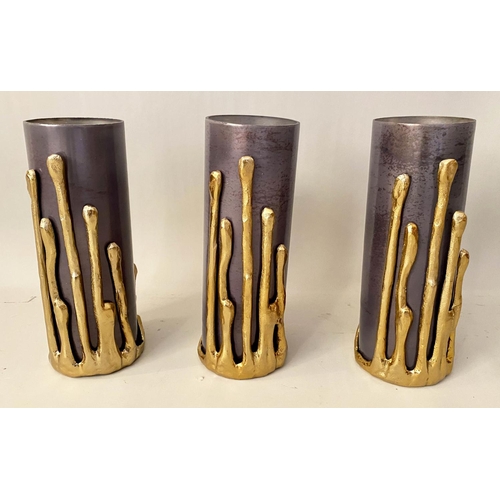 132 - CANDLE HOLDERS, three, Molten gilt metal detail, 32cm H. (3)