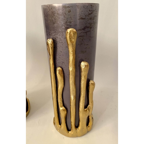 132 - CANDLE HOLDERS, three, Molten gilt metal detail, 32cm H. (3)