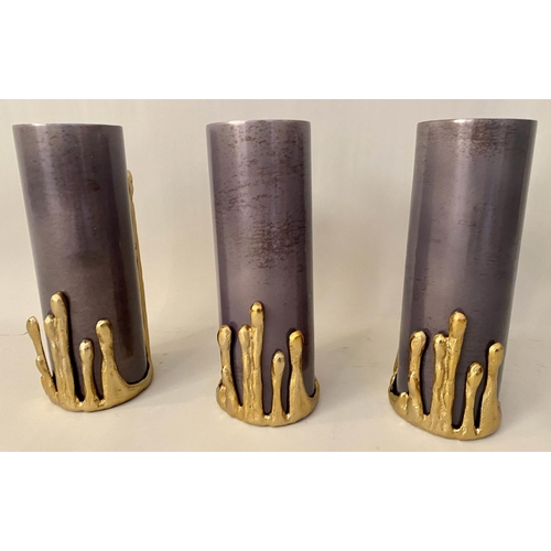 132 - CANDLE HOLDERS, three, Molten gilt metal detail, 32cm H. (3)