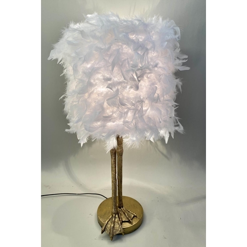 135 - TABLE LAMP, duck foot feather shade, 79cm x 40cm.