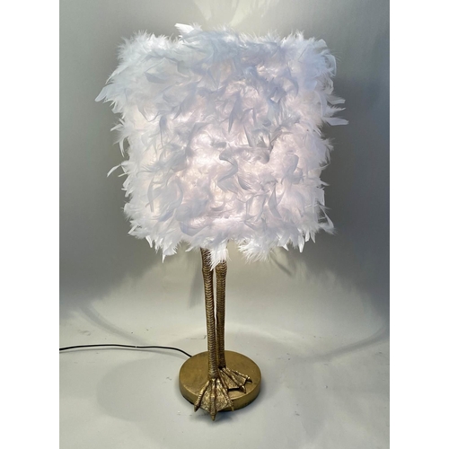 135 - TABLE LAMP, duck foot feather shade, 79cm x 40cm.