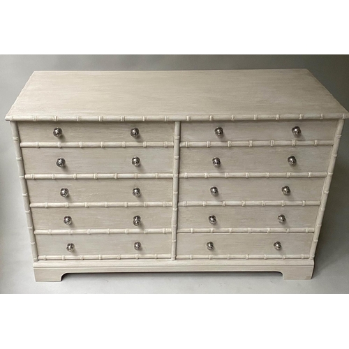 341 - LOW CHEST, pavilion style grey painted with ten drawers, 123cm x 50cm x 77cm H.