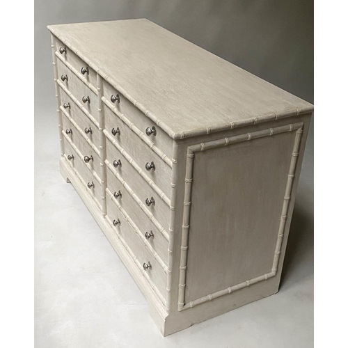 341 - LOW CHEST, pavilion style grey painted with ten drawers, 123cm x 50cm x 77cm H.