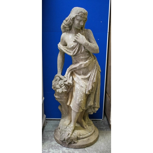 422 - GARDEN STATUE, 131cm H, reconstituted stone female figure. (weathered)