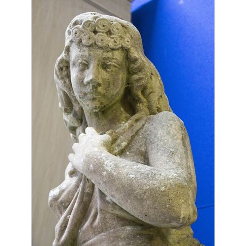 422 - GARDEN STATUE, 131cm H, reconstituted stone female figure. (weathered)