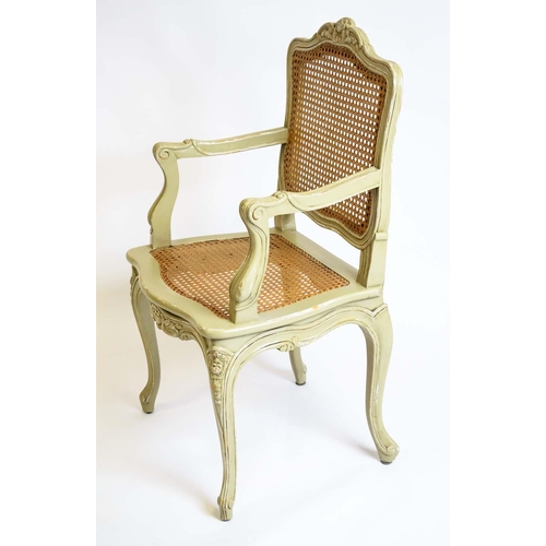 426 - FAUTEUILS, 100cm H x 60cm, a pair, Louis XV style grey painted with caned backs and seats. (2)