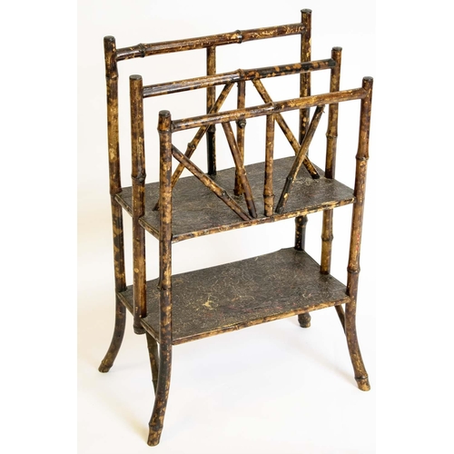 381 - MAGAZINE RACK, 72cm H x 49cm W x 30cm D, Victorian, bamboo and embossed paper.