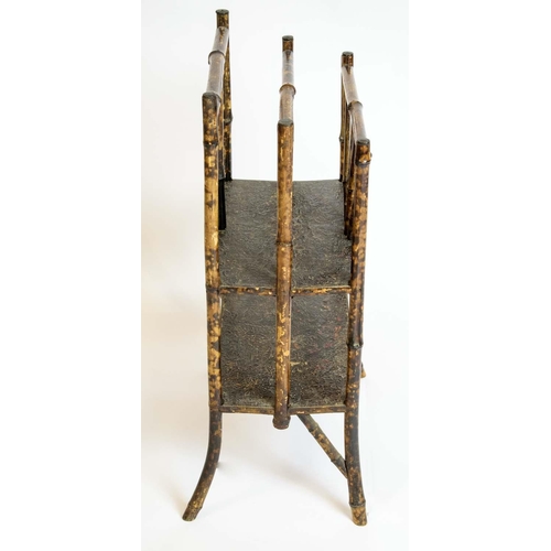 381 - MAGAZINE RACK, 72cm H x 49cm W x 30cm D, Victorian, bamboo and embossed paper.