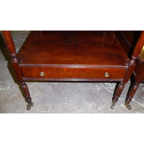 361 - LAMP TABLES, a pair, 45cm sq. x 59cm H, Georgian style yewwood, two tier, each with a narrow drawer.... 