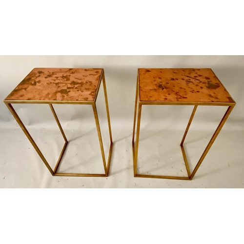 165 - OCCASIONAL TABLES, a pair, gilt copper, 46cm x 33cm x 70cm H. (2)