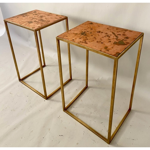 165 - OCCASIONAL TABLES, a pair, gilt copper, 46cm x 33cm x 70cm H. (2)