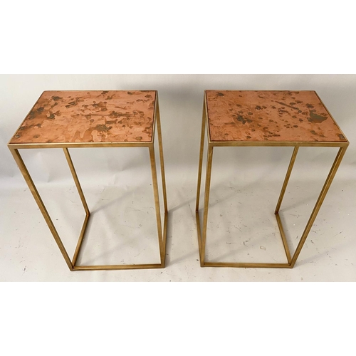 165 - OCCASIONAL TABLES, a pair, gilt copper, 46cm x 33cm x 70cm H. (2)