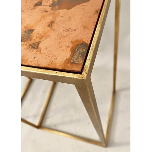 165 - OCCASIONAL TABLES, a pair, gilt copper, 46cm x 33cm x 70cm H. (2)