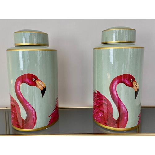 166 - FLAMINGO GINGER JARS, a pair, 40cm x 20cm. (2)