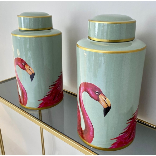 166 - FLAMINGO GINGER JARS, a pair, 40cm x 20cm. (2)