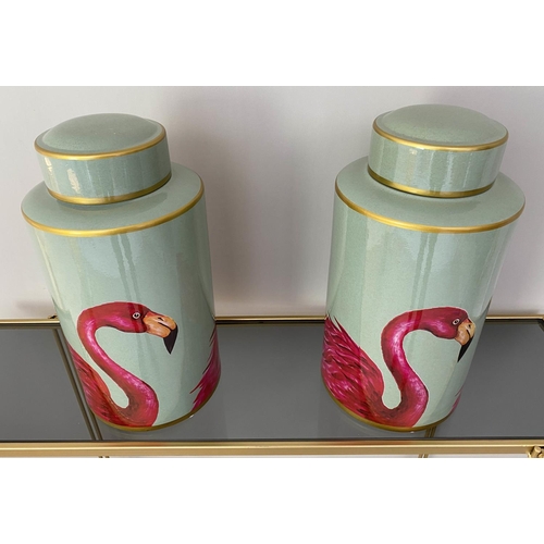 166 - FLAMINGO GINGER JARS, a pair, 40cm x 20cm. (2)