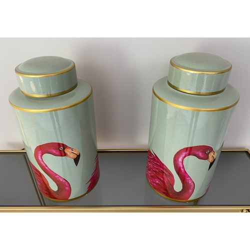 166 - FLAMINGO GINGER JARS, a pair, 40cm x 20cm. (2)