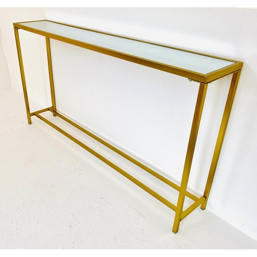 168 - CONSOLE TABLE, gilt metal frame mirrored top, 79cm H x 152cm x 25cm.