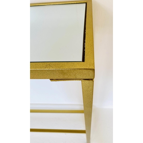 168 - CONSOLE TABLE, gilt metal frame mirrored top, 79cm H x 152cm x 25cm.