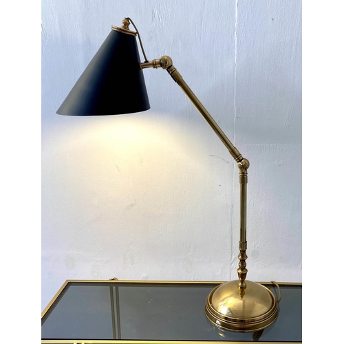 170 - DESK LAMP, gilt metal ebonised shade adjustable.