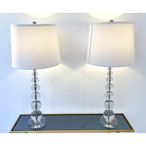 171 - TABLE LAMPS, lead crystal ball with white shades, 83cm H x 39cm.