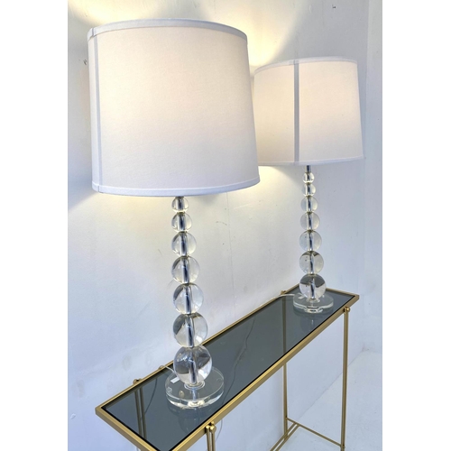 171 - TABLE LAMPS, lead crystal ball with white shades, 83cm H x 39cm.