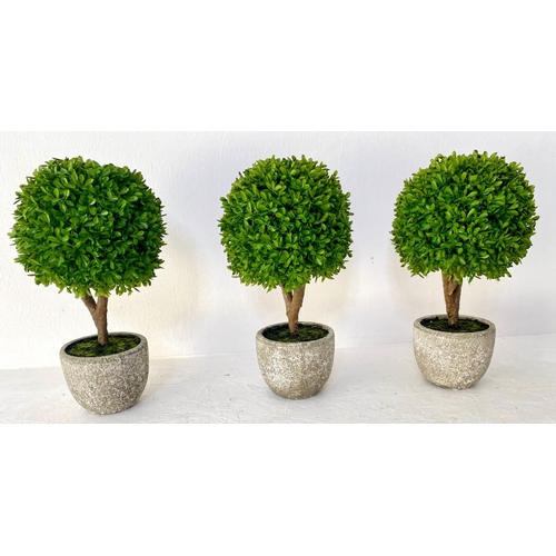 174 - FAUX TREES, three, boxwood in pots, 40cm x 22cm. (3)