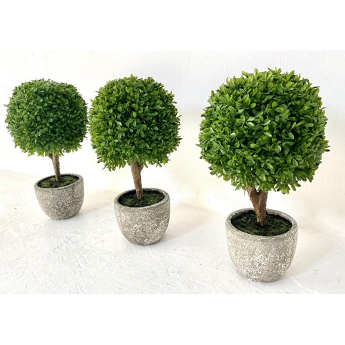 174 - FAUX TREES, three, boxwood in pots, 40cm x 22cm. (3)