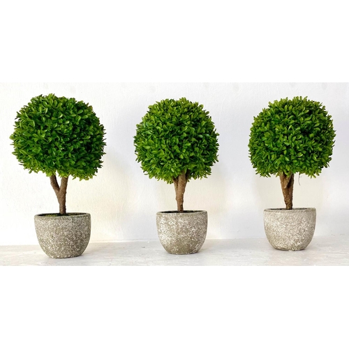 174 - FAUX TREES, three, boxwood in pots, 40cm x 22cm. (3)