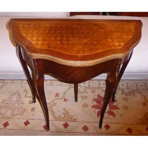 519 - CARD TABLE, 76cm W x 76cm H x 38cm D, early 20th century French parquetry and gilt metal mounted, wi... 