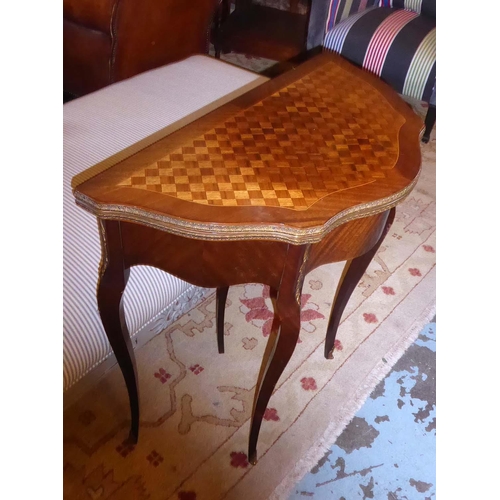 519 - CARD TABLE, 76cm W x 76cm H x 38cm D, early 20th century French parquetry and gilt metal mounted, wi... 