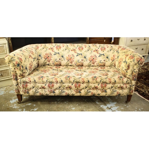 521 - CHESTERFIELD SOFA, 73cm H x 185cm x 76cm, late Victorian in foliate chenille on ceramic castors.