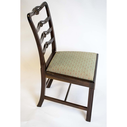 523 - DINING CHAIRS, 91cm H x 52cm, a set of twelve, Georgian style, ladder backs with green patterned dro... 