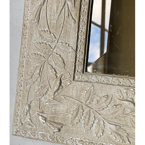 417 - WALL MIRROR, 147cm H x 90cm W, bevelled plate in grey foliate frame.