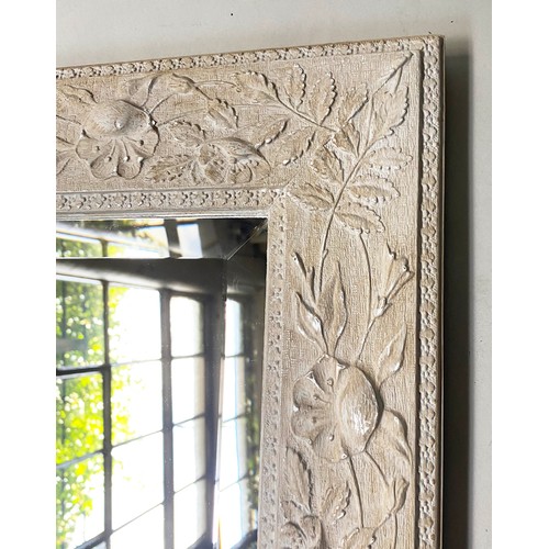 417 - WALL MIRROR, 147cm H x 90cm W, bevelled plate in grey foliate frame.