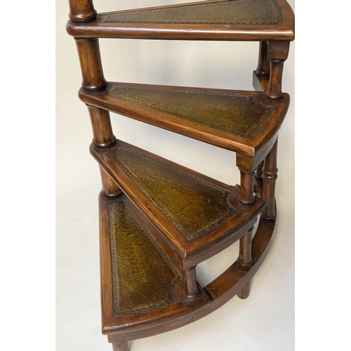 392 - LIBRARY STEPS, a set Georgian style mahogany with four spiral, leather tread steps, 112cm H x 40cm.
