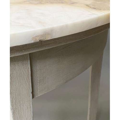 396 - CONSOLE TABLE, George III demi lune grey painted with sienna marble top, 115cm x 73cm H x 54cm.