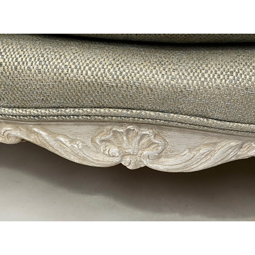 397 - BERGERES, a pair, French Louis XV style grey painted with feather seat and back cushions, 84cm W. (2... 