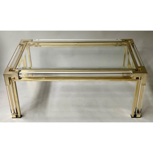 398 - LOW TABLE, 1970's in the manner of Charles Hollis Jones with bevelled glass, lucite and gilt metal f... 