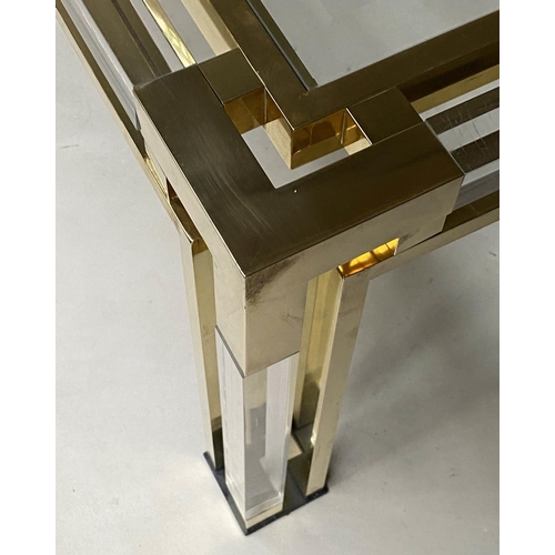 398 - LOW TABLE, 1970's in the manner of Charles Hollis Jones with bevelled glass, lucite and gilt metal f... 