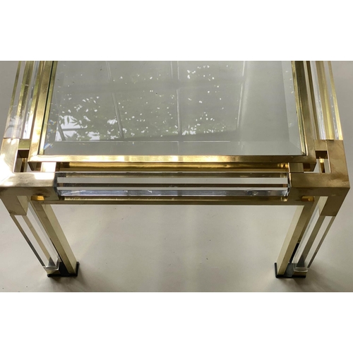 398 - LOW TABLE, 1970's in the manner of Charles Hollis Jones with bevelled glass, lucite and gilt metal f... 