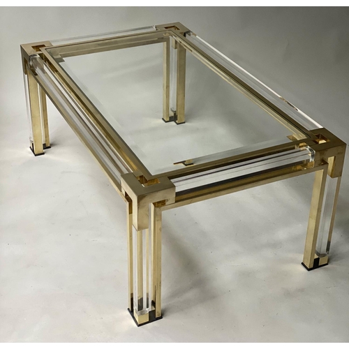 398 - LOW TABLE, 1970's in the manner of Charles Hollis Jones with bevelled glass, lucite and gilt metal f... 