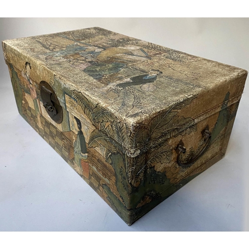 403 - TRUNK/HAND CASE,  43cm W x 26cm D x 18cm H, early 20th century Chinese, hand painted, velum style, w... 