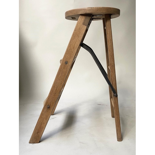 404 - STOOL/STEPS, 58cm H, early 20th century oak, folding, three tread/seats.