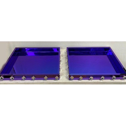 199 - COCKTAIL TRAYS, a pair, 70cm x 49cm x 39cm, 1970s Italian style, electric blue mirrored finish. (2)