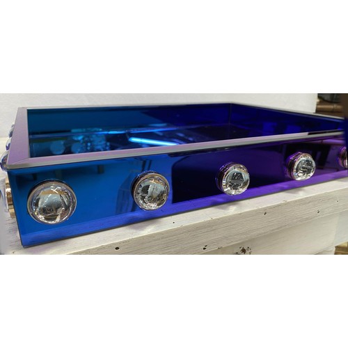 199 - COCKTAIL TRAYS, a pair, 70cm x 49cm x 39cm, 1970s Italian style, electric blue mirrored finish. (2)