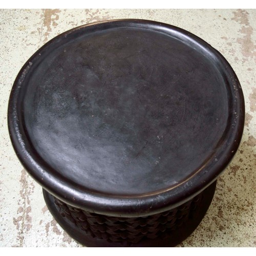 367 - BAMILEKE HAND PAINTED STOOL, black, Cameroon, 45cm x 58cm.
