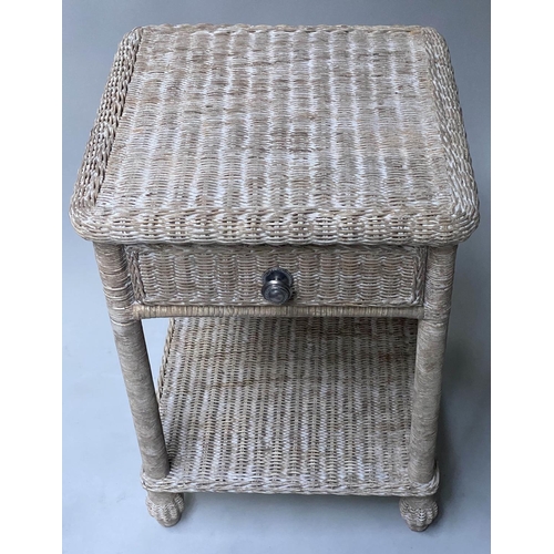 420 - LAMP TABLES, a pair, 62cm H x 47cm W x 47cm D, rattan framed and cane panelled, with drawer and unde... 